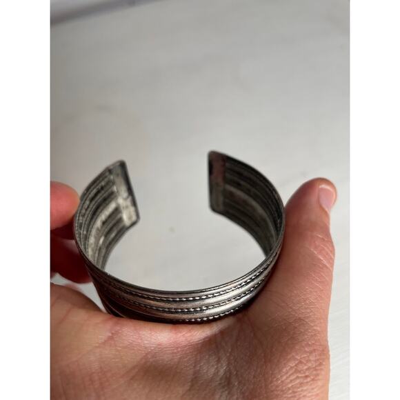 Silver Cuff Vintage Bracelet Rustic Western Wide Cuff Rope Ribs - Picture 6 of 9
